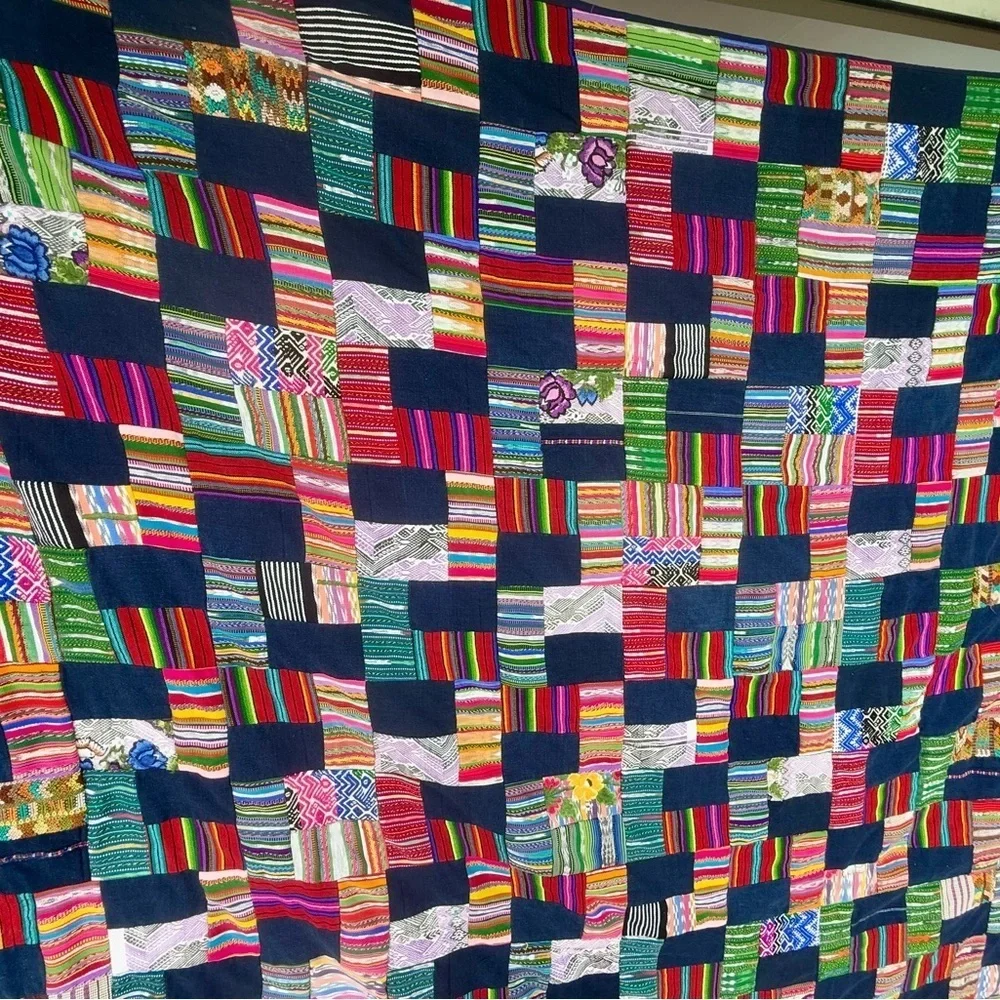 Artisanal Guatemalan patch work colorful bedspread or wall hanging 80“ x 64“​​​​